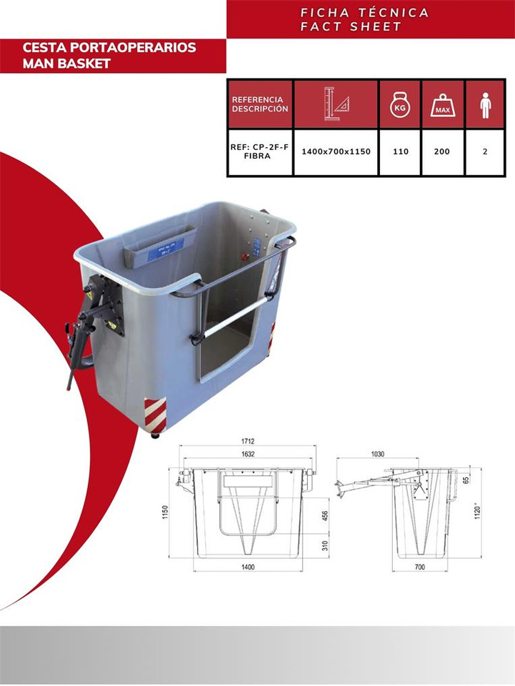 Fiber man basket CP-2F-F - 부착물 로더 크레인 용 : 사진 4 Fiber man basket CP-2F-F - 부착물 로더 크레인 용 : 사진 4
