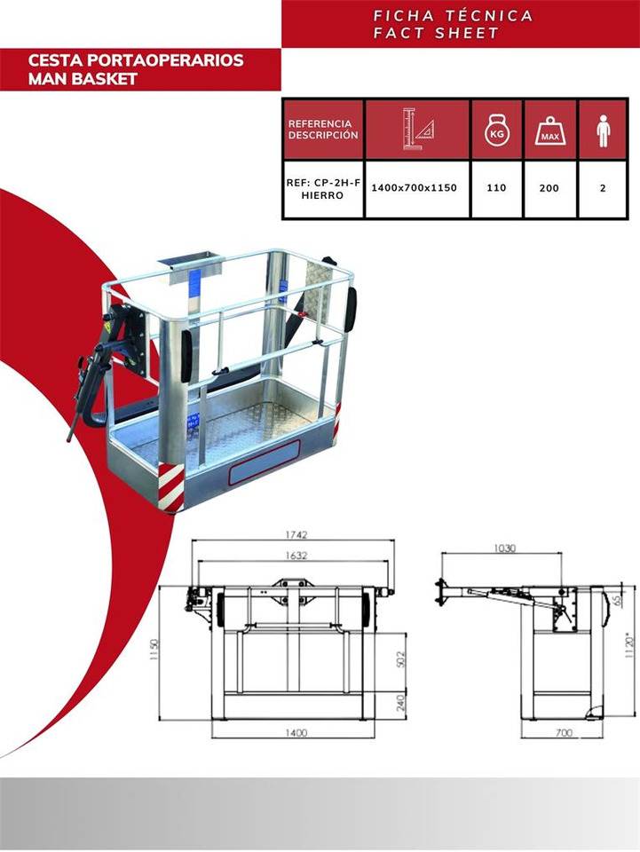Iron operator basket CP-2H-F - 부착물 로더 크레인 용 : 사진 3 Iron operator basket CP-2H-F - 부착물 로더 크레인 용 : 사진 3