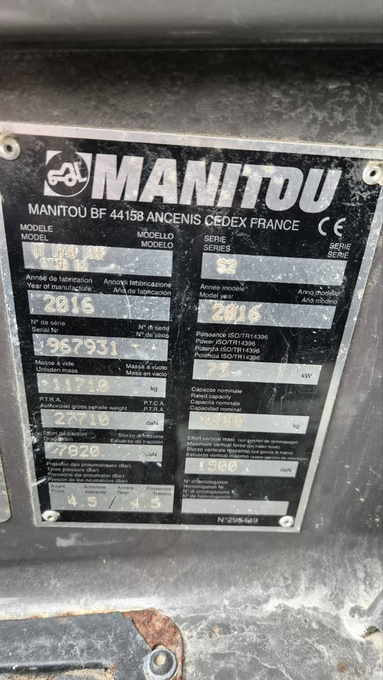 MANITOU MT1840 / 2016 - 텔레스코픽 핸들러 : 사진 4 MANITOU MT1840 / 2016 - 텔레스코픽 핸들러 : 사진 4