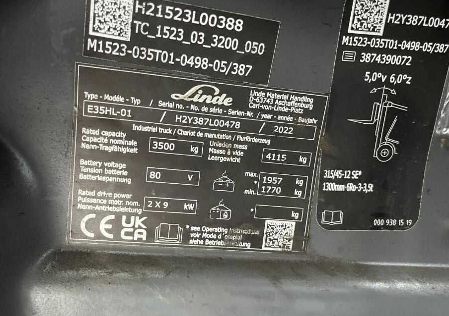 Linde E35HL-01 - 전기 지게차 : 사진 4 Linde E35HL-01 - 전기 지게차 : 사진 4