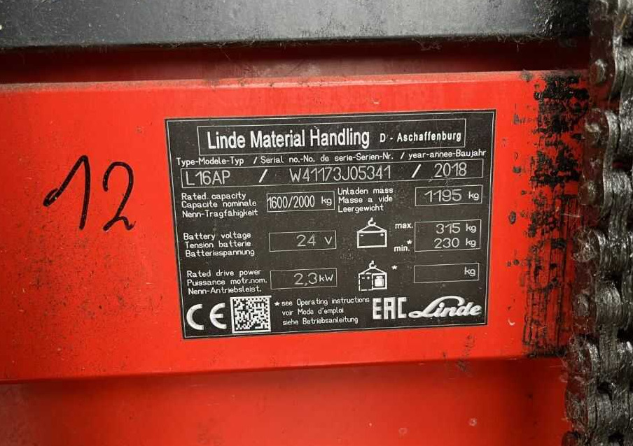 Linde L16AP - 스태커 : 사진 4 Linde L16AP - 스태커 : 사진 4