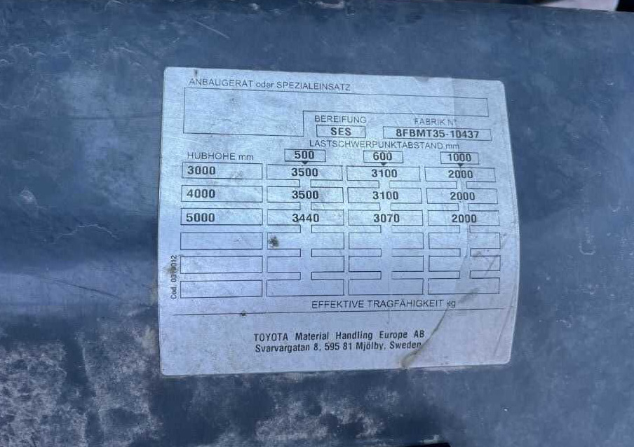 Toyota 8FBMT35 - 전기 지게차 : 사진 5 Toyota 8FBMT35 - 전기 지게차 : 사진 5