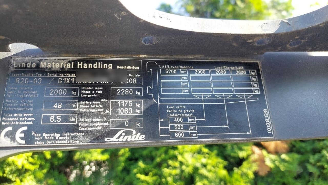 Linde seria 115 model R20-03 - 전기 지게차 : 사진 3 Linde seria 115 model R20-03 - 전기 지게차 : 사진 3