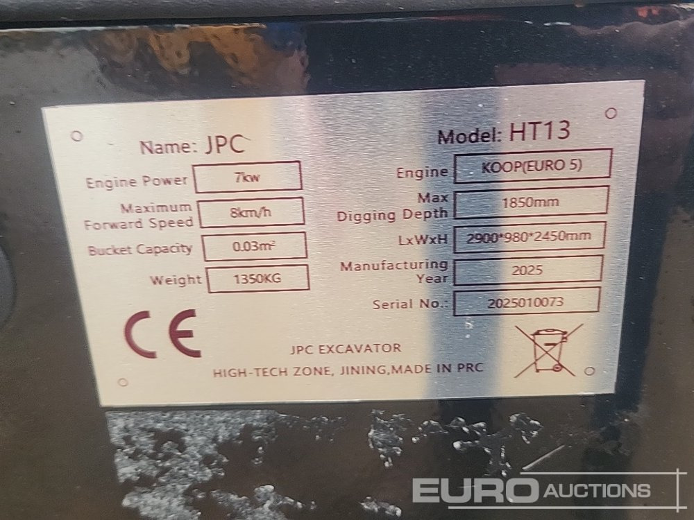 Unused 2025 JPC HT13 - 미니 굴삭기 : 사진 2 Unused 2025 JPC HT13 - 미니 굴삭기 : 사진 2