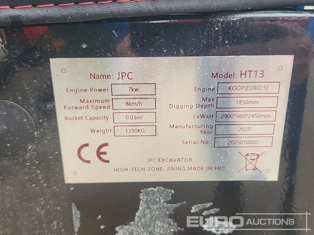 Unused 2025 JPC HT13 - 미니 굴삭기 : 사진 2 Unused 2025 JPC HT13 - 미니 굴삭기 : 사진 2