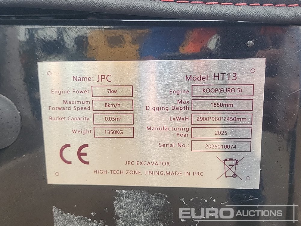 Unused 2025 JPC HT13 - 미니 굴삭기 : 사진 2 Unused 2025 JPC HT13 - 미니 굴삭기 : 사진 2