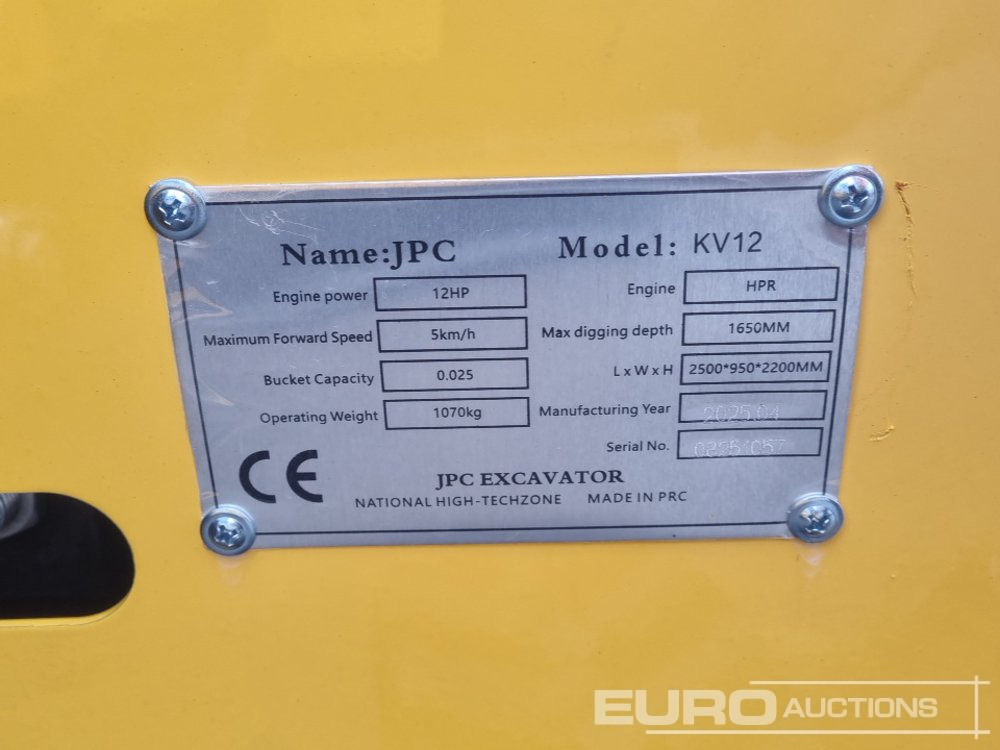 Unused 2025 JPC KV12 - 미니 굴삭기 : 사진 1 Unused 2025 JPC KV12 - 미니 굴삭기 : 사진 1