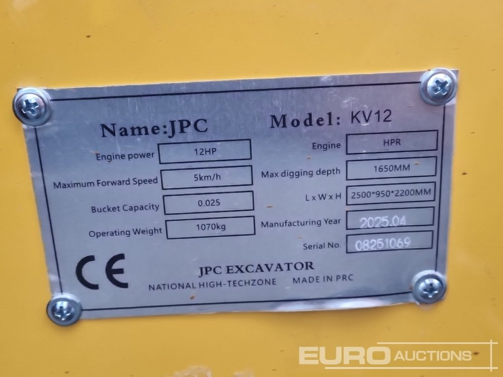 Unused 2025 JPC KV12 - 미니 굴삭기 : 사진 1 Unused 2025 JPC KV12 - 미니 굴삭기 : 사진 1
