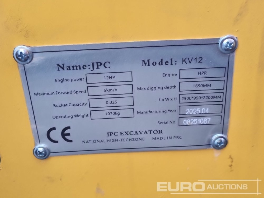 Unused 2025 JPC KV12 - 미니 굴삭기 : 사진 1 Unused 2025 JPC KV12 - 미니 굴삭기 : 사진 1